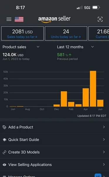 Amazon Seller Central satış paneli ekran görüntüsü, referans 20